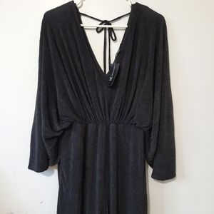 INC International Concepts Jumpsuit Black Batwing Wanderlust Wide Leg Size S New